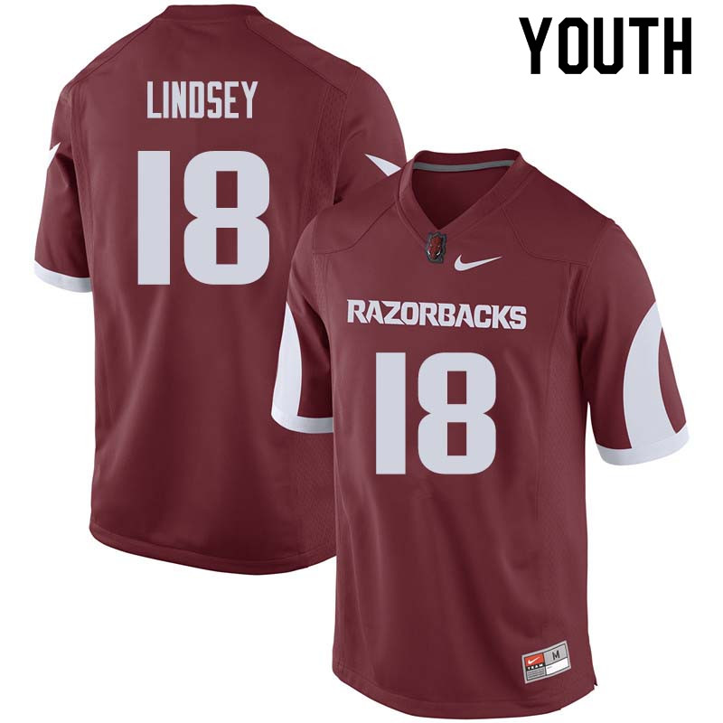 Youth #18 Jack Lindsey Arkansas Razorback College Football Jerseys Sale-Cardinal